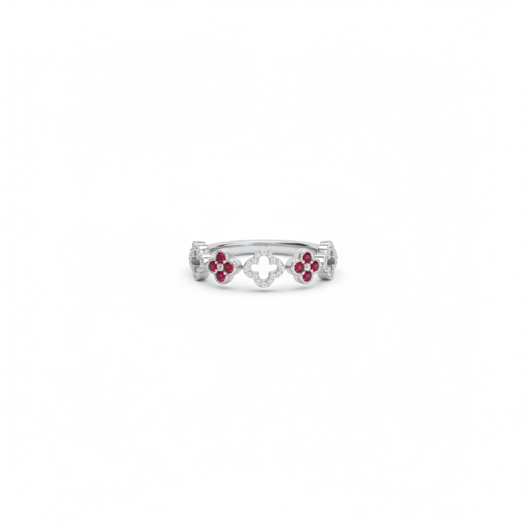 RAE02561. 14K Solid Gold Diamond and Gemstone Flower Ring