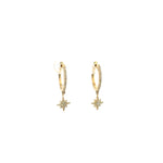 Load image into Gallery viewer, EHD56501. 14k Solid Yellow Gold Diamond Dangle Star Hoops

