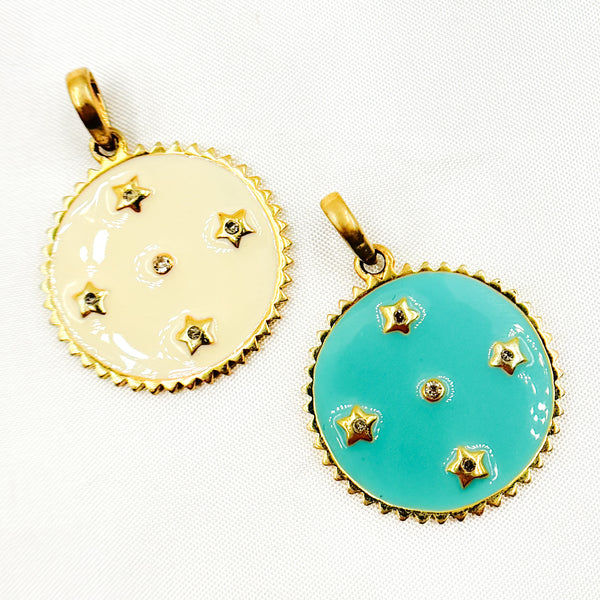 Diamond Sterling Silver Round Star Enamel Pendant