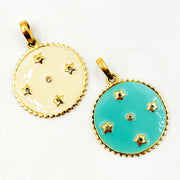 Diamond Sterling Silver Round Star Enamel Pendant