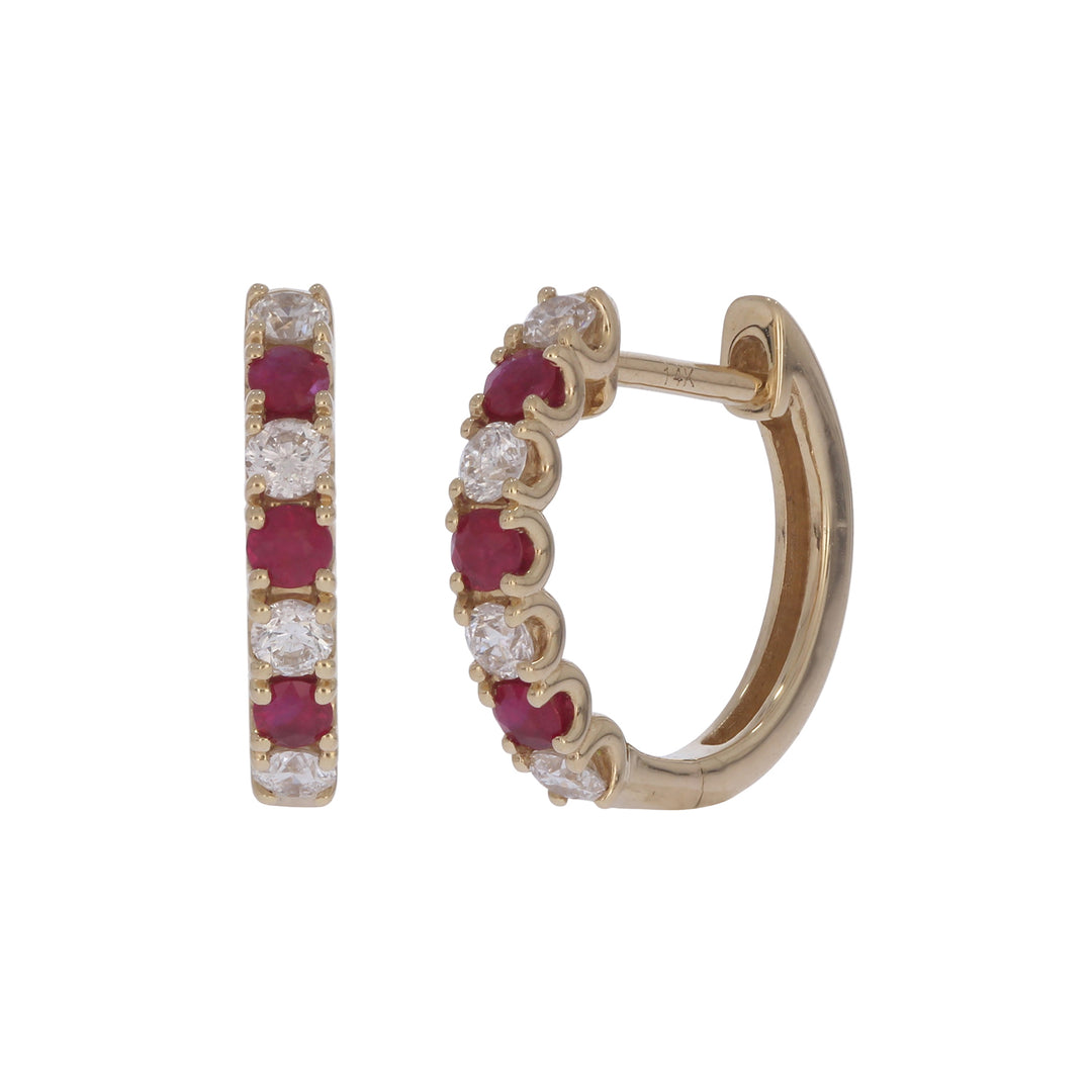 EHE57608. 14K Solid Gold Diamond and Gemstone Huggies