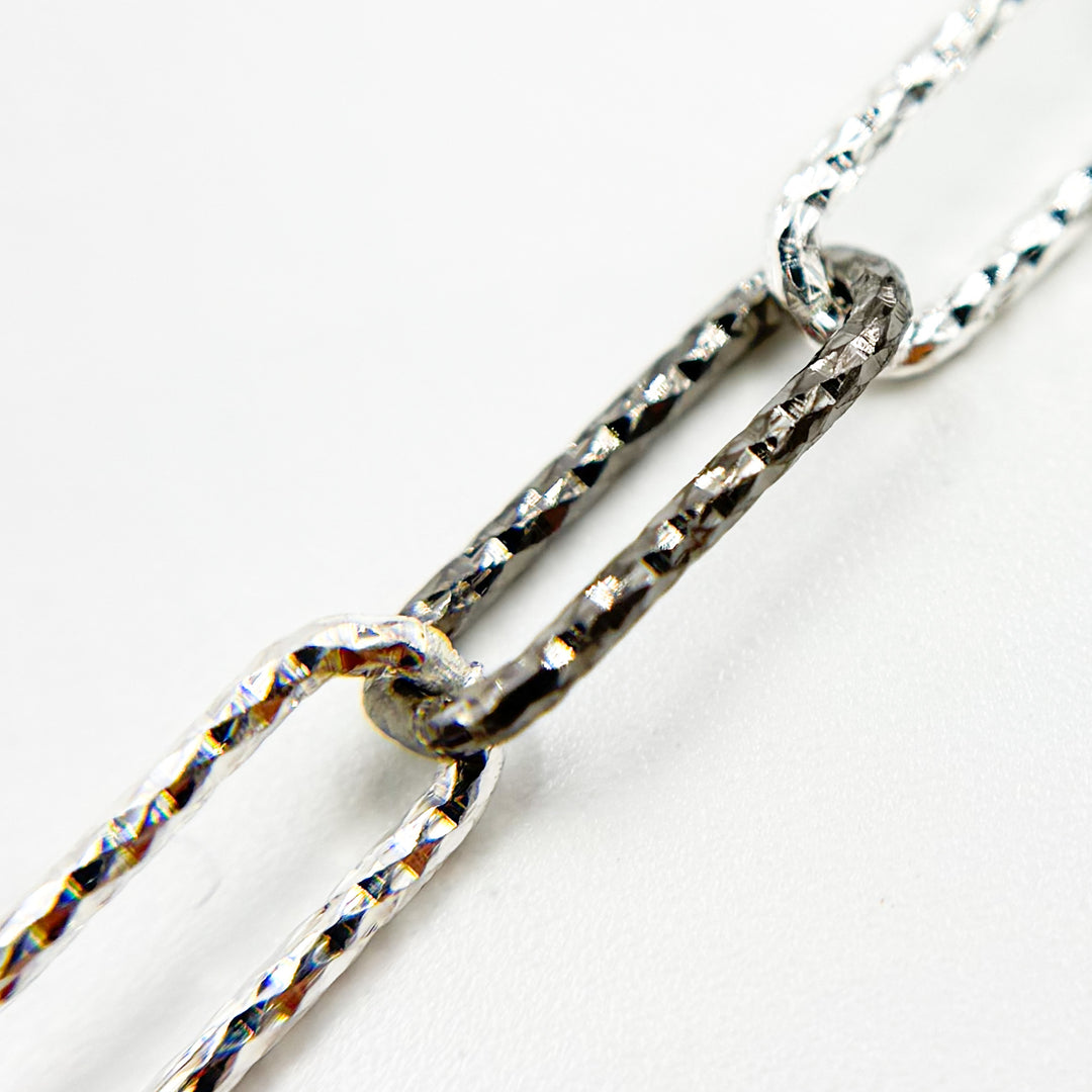 925 Sterling Silver Paperclip Diamond Cut Chain.