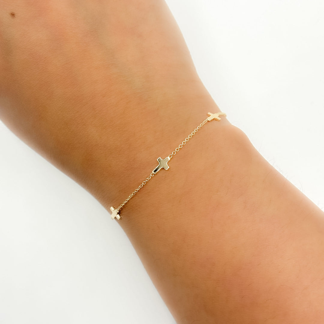 BR5086. 14k Solid Yellow Gold Cross Link Bracelet
