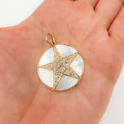 Shop Now 14K Solid Gold Star Round Pendant