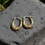 Load image into Gallery viewer, GER180. 14K Solid Gold Croissant Hollow Hoops