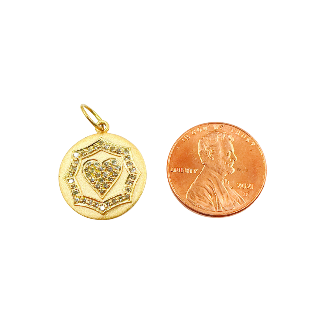 14K Solid Gold Circle Pendant with Diamonds. GDP82