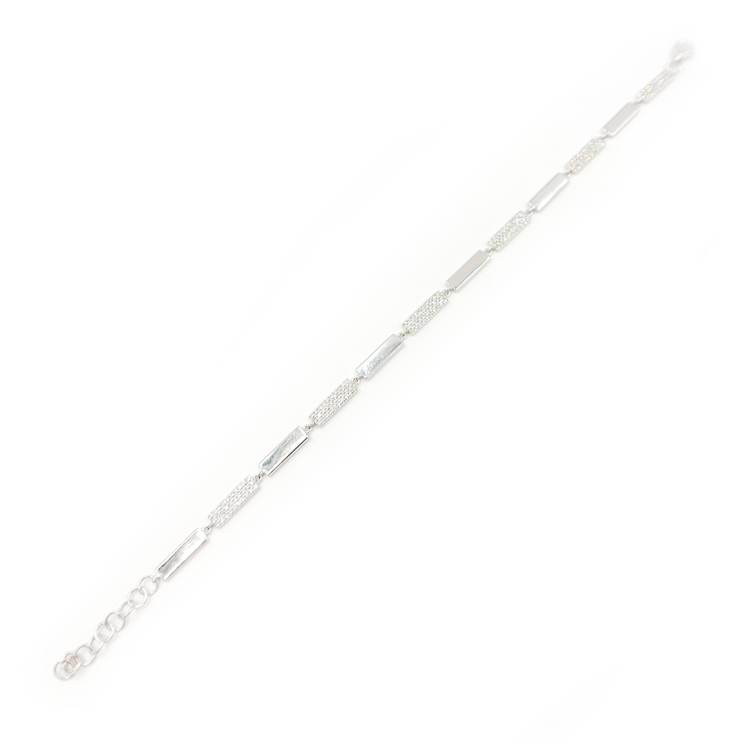 BFH61120. 14k Solid White Gold Diamond Fancy Bars Bracelet