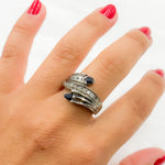 Load image into Gallery viewer, DE027. Diamond Black Rhodium Sterling Silver Ring with Gemstone
