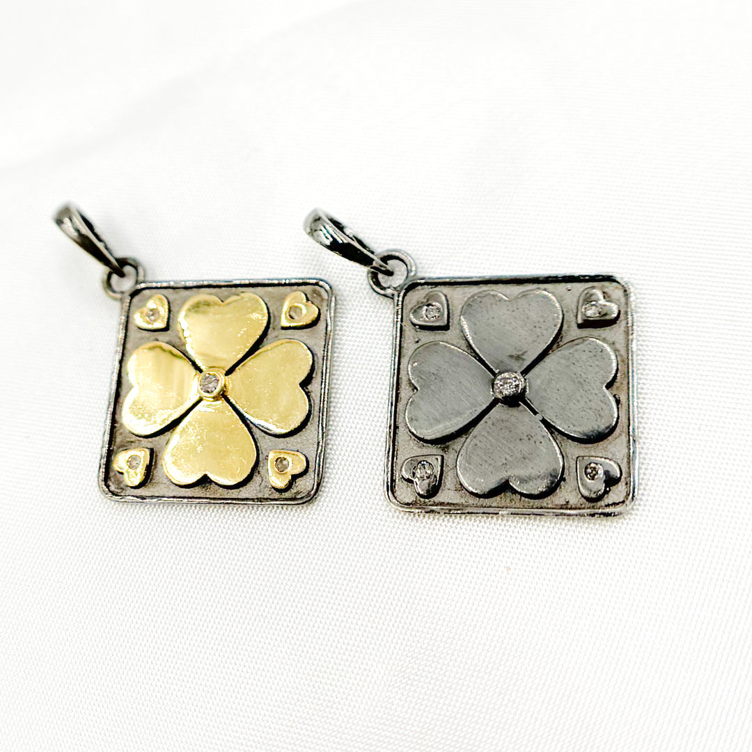 DP781. Diamond Sterling Silver Square Flower Pendant