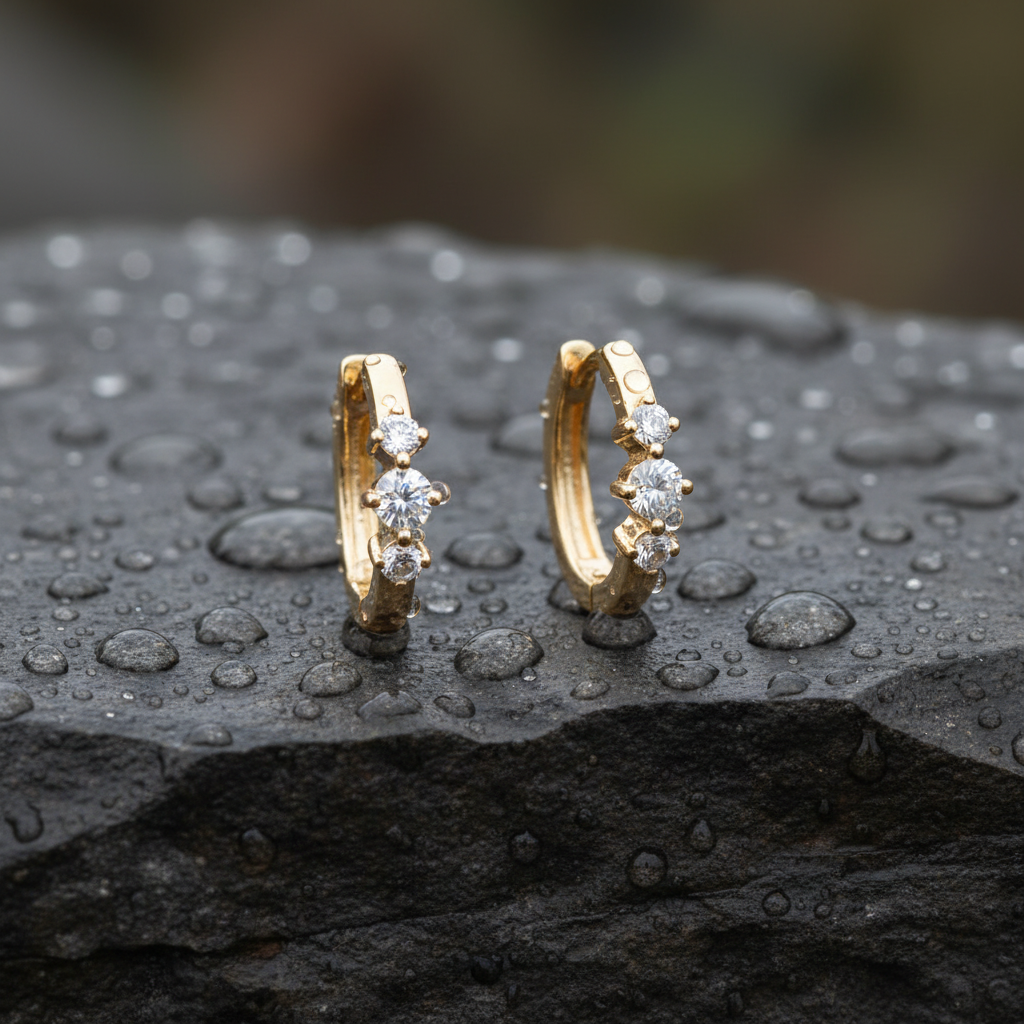 EHE57395. 14K Solid Yellow Gold Diamond Hoop Earrings