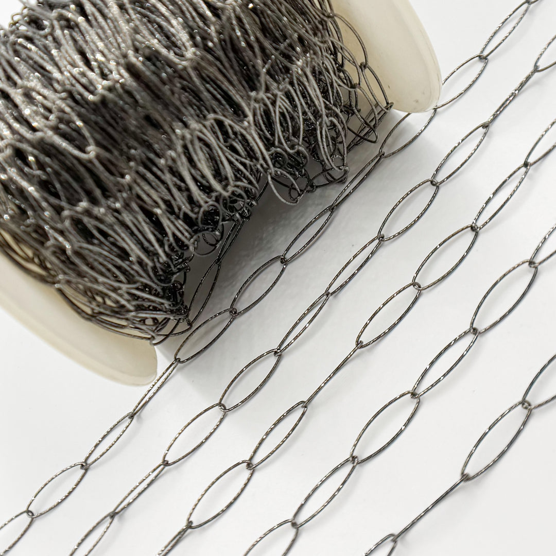 Y48OX. Oxidized Sterling Silver Diamond Cut Oval Link Chain