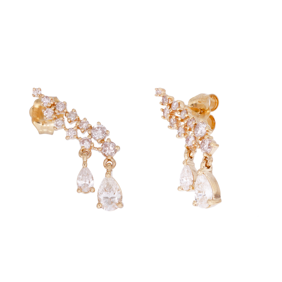 DER00118. 14K Solid Gold Diamond Dangle Earrings