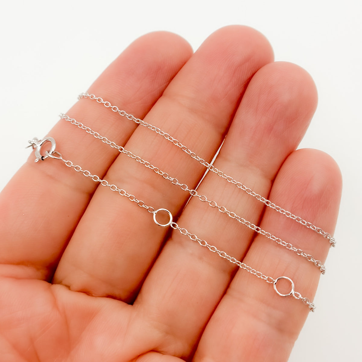 030R28LGJ080WG. 14K Solid White Gold Cable 16 Inch Chain with Extender