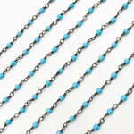 Load image into Gallery viewer, Turquoise Wire Wrap Chain made with Black Rhodium 925 Sterling Silver