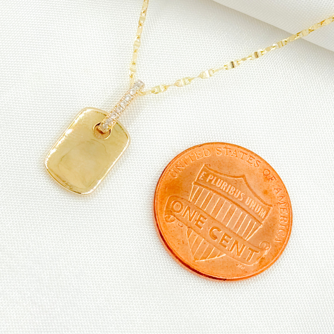 PFA32663Y. 14K Solid Gold Rectangle Shape Charm with Diamonds