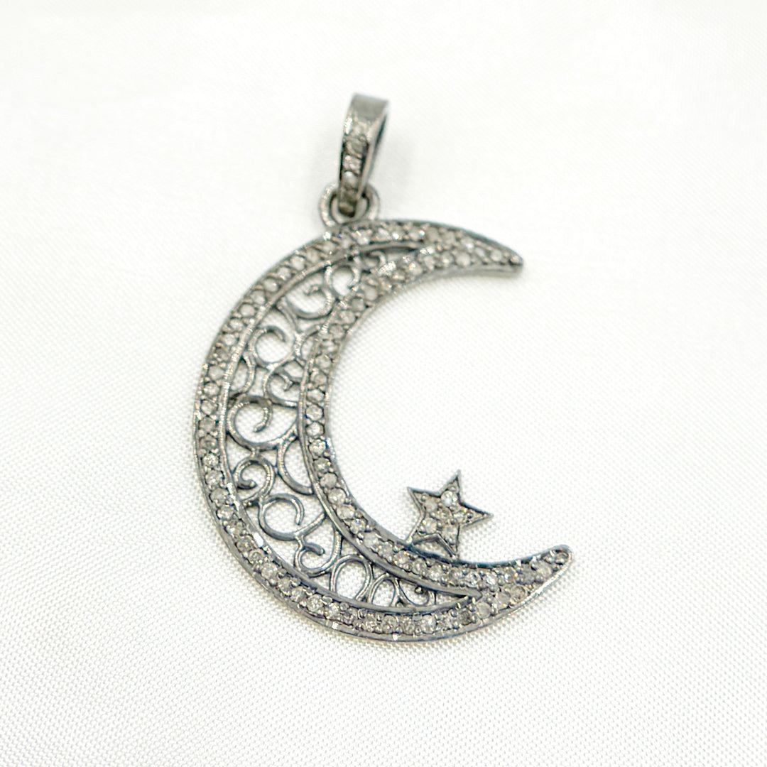 DP552. Diamond Sterling Silver Moon and Star Pendant