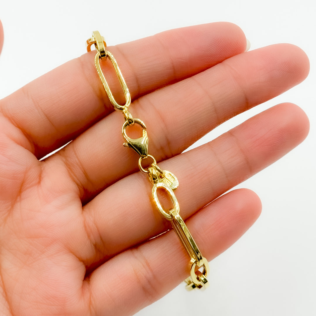 TRE001Bracelet. 4k Solid Yellow Gold  Hollow Long and Short Link Bracelet