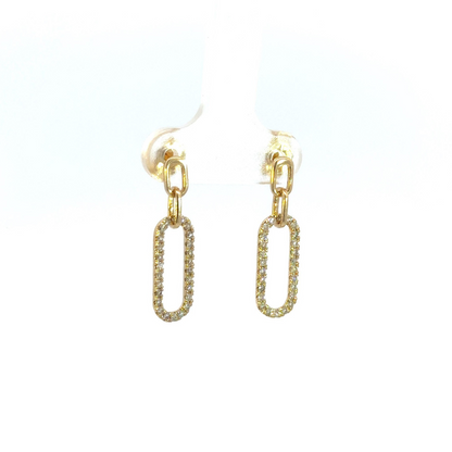 EFG52674. 14k Solid Gold Diamond Paperclip Dangle Earrings