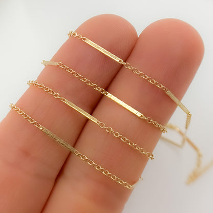 Solid Gold Cable and Bars Chain