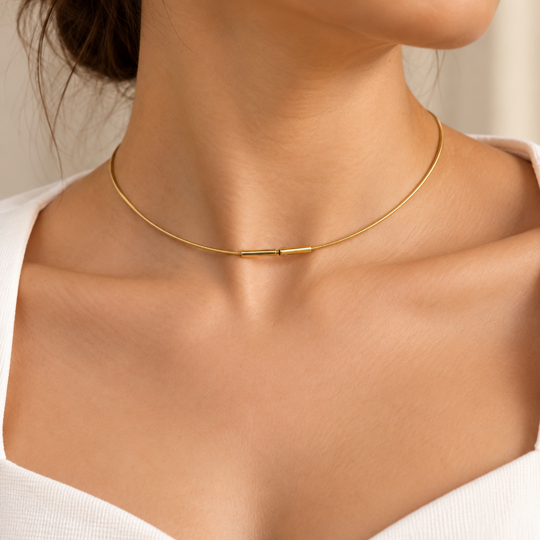 BOZ1. Sterling Silver Gold Plated Cord Choker Necklace