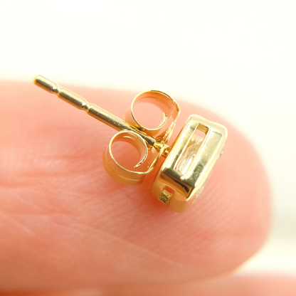 14k Solid Yellow Gold Rectangle Diamond Studs