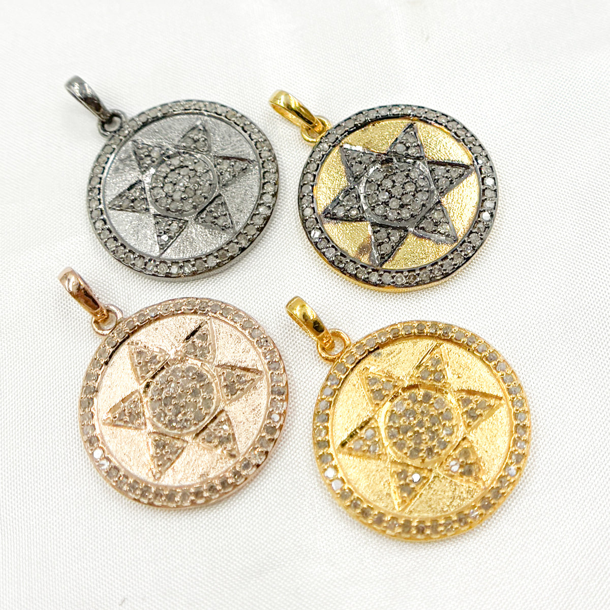 DP220. Diamond Sterling Silver Round Star Pendant
