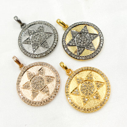 DP220. Diamond Sterling Silver Round Star Pendant