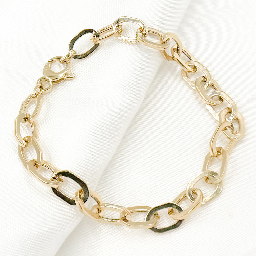 568/A065/G Bracelet. 14K Solid Hollow Gold Flat Oval Link Bracelet