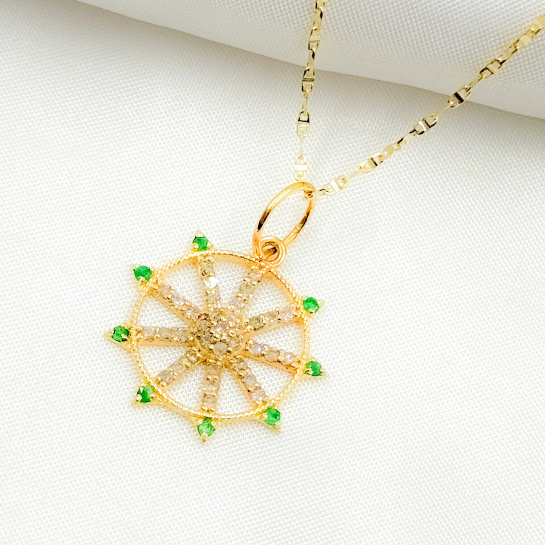 GDP646. 14K Solid Gold Circle Charm with Diamond and Gemstone