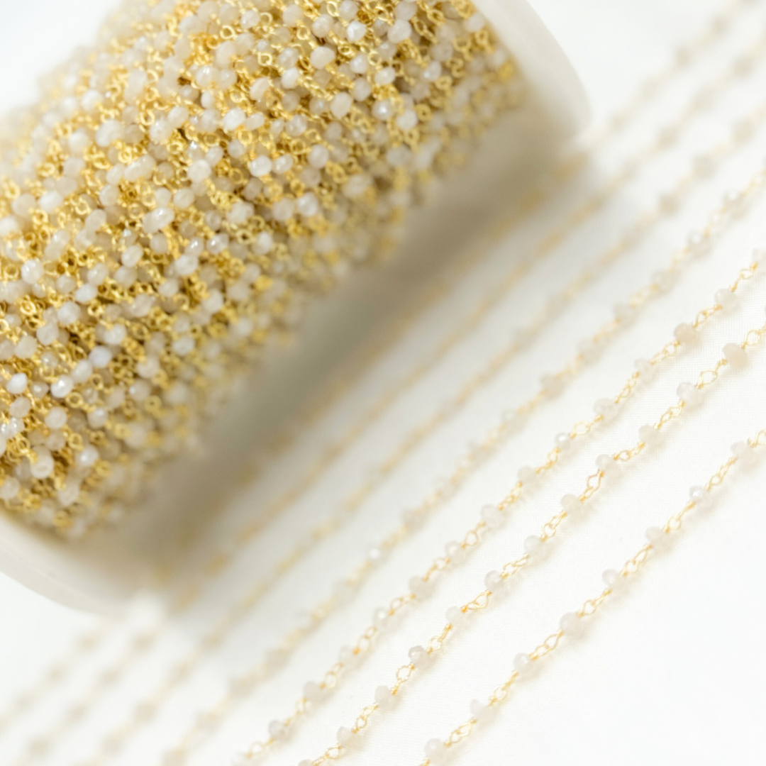 CMS117. Coated White Moonstone Gold Plated Wire Chain