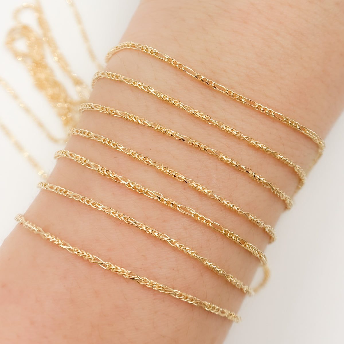 14K Solid Gold Round Figaro Link Chain
