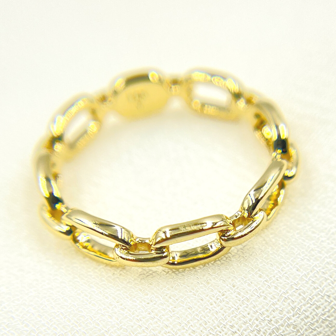 14K Solid Yellow Gold Chain Link Ring. RAZ01409