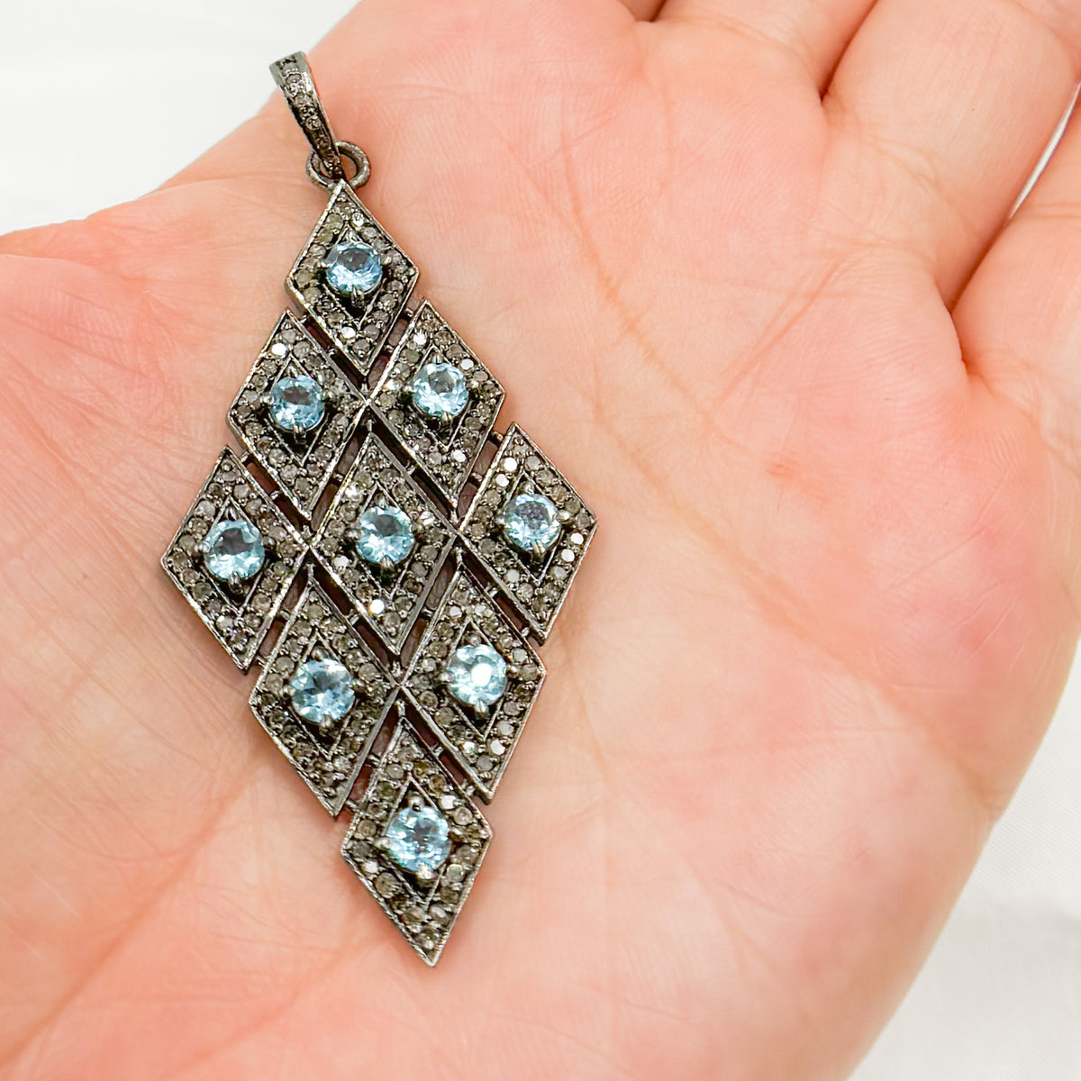 DP170. Diamond Sterling Silver Rhombus Shape Pendant with Gemstone