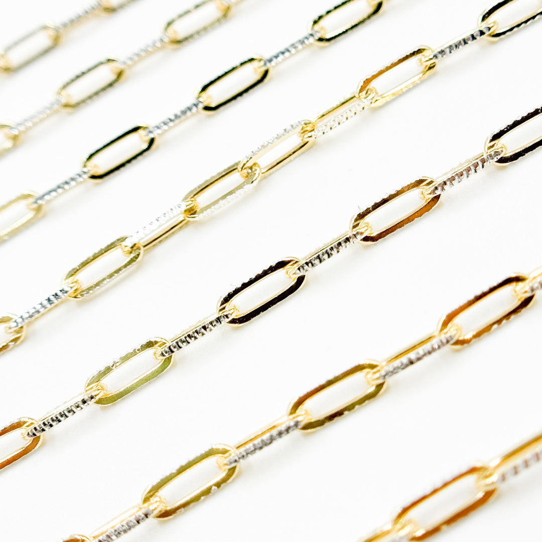 Z113GS. Two Tone Sterling Silver and Gold Plated Paperclip Textured Chain