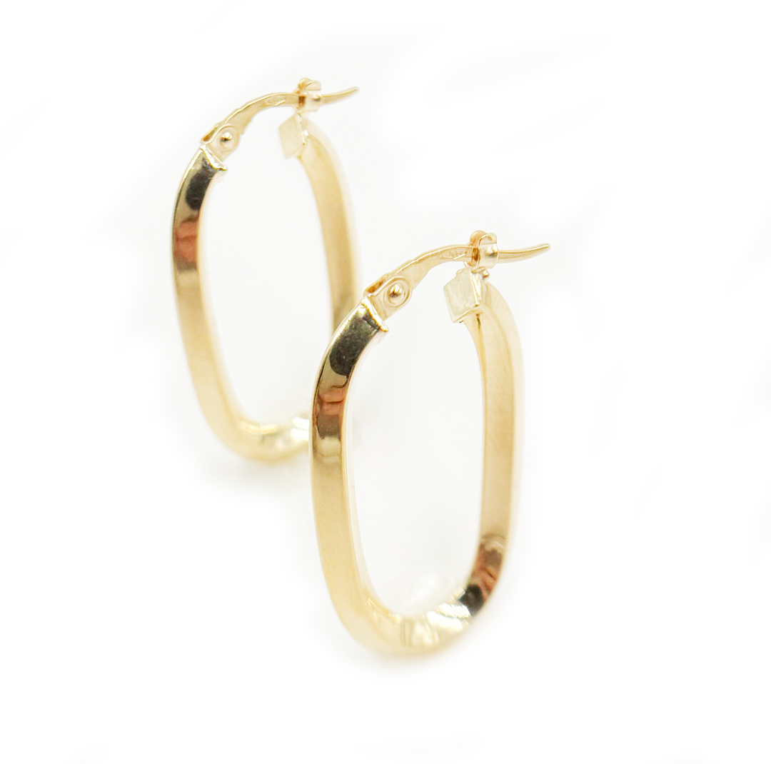 15850021777.  14K Solid Gold Fancy Rectangle Hollow Hoop Earrings