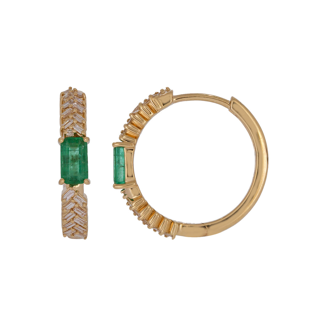 EHF57596. 14K Solid Gold Diamond and Gemstone Fancy Hoop Earrings