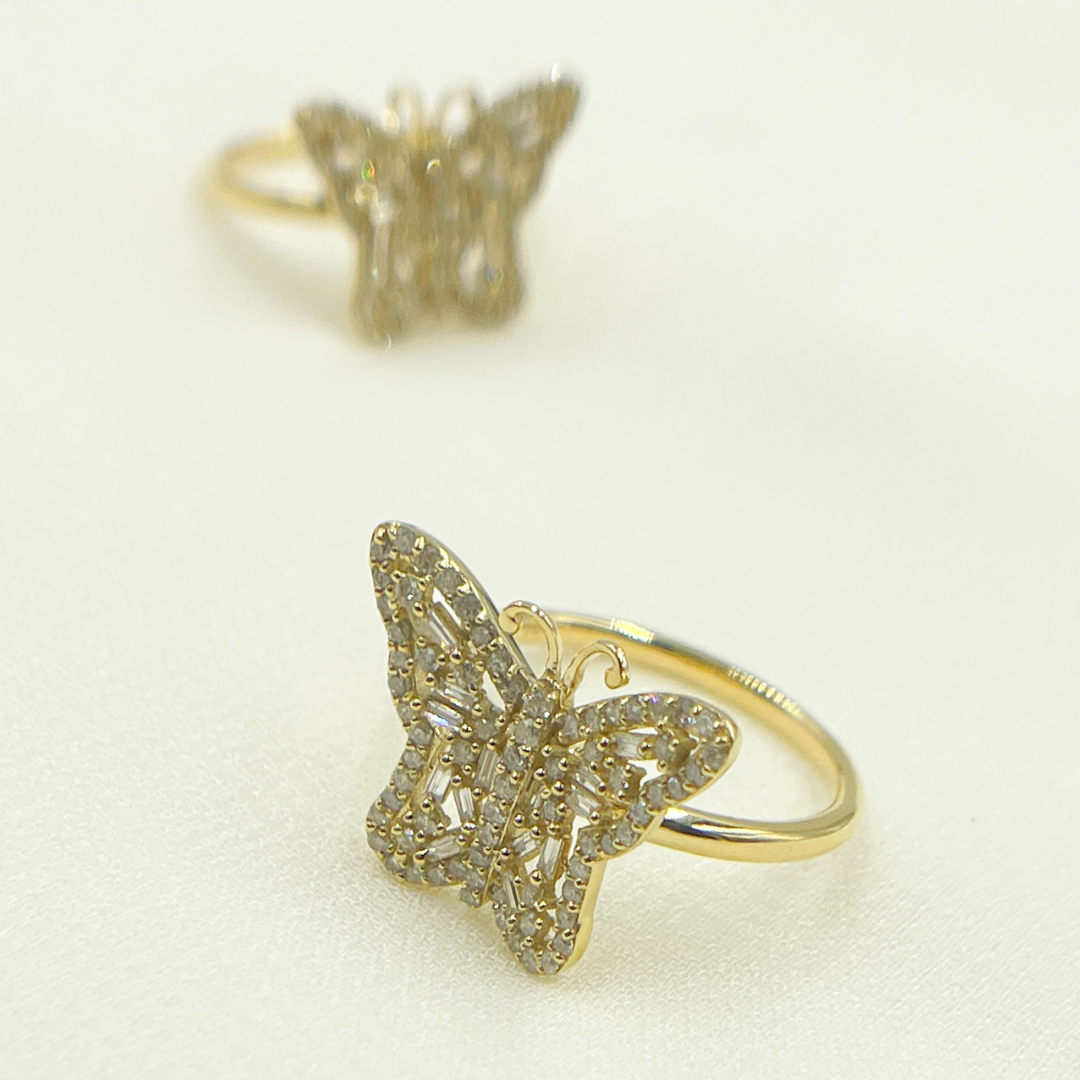 14K Solid Gold Butterfly Diamond Ring. RFH17476