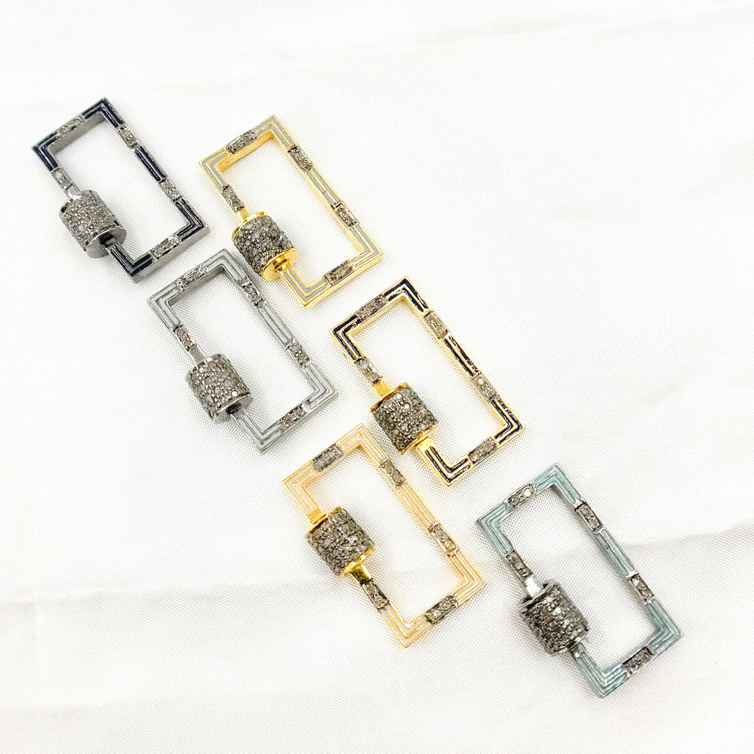 DC083A. Diamond Sterling Silver Rectangle Enamel Carabiner Clasp