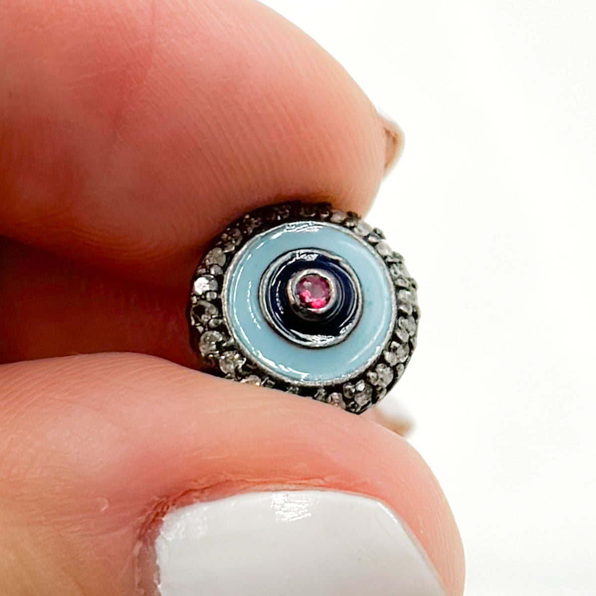 Buy Diamond Silver Round Enamel Bead with Gemstone