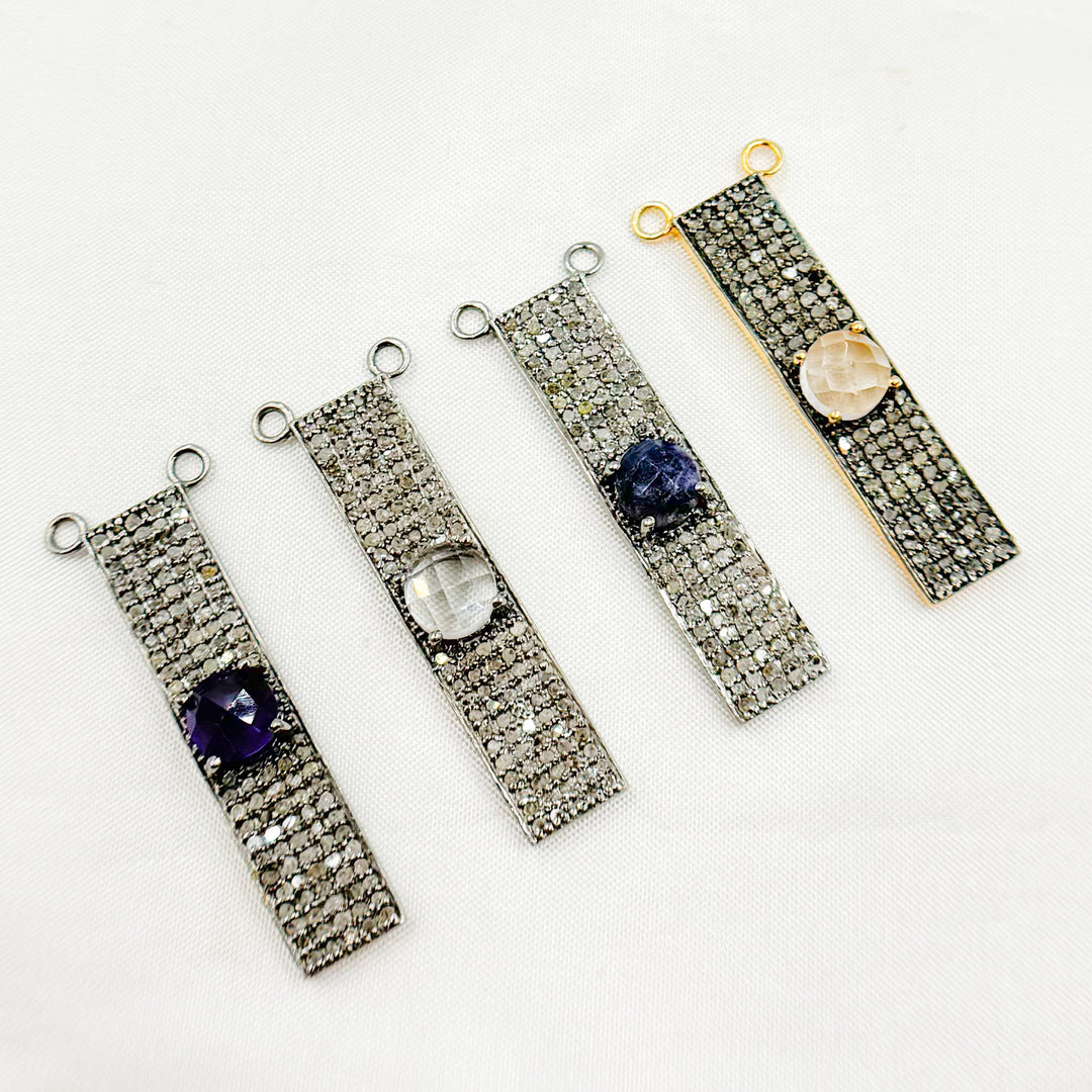 DC8. Silver Diamond and Gemstone Rectangle Connector