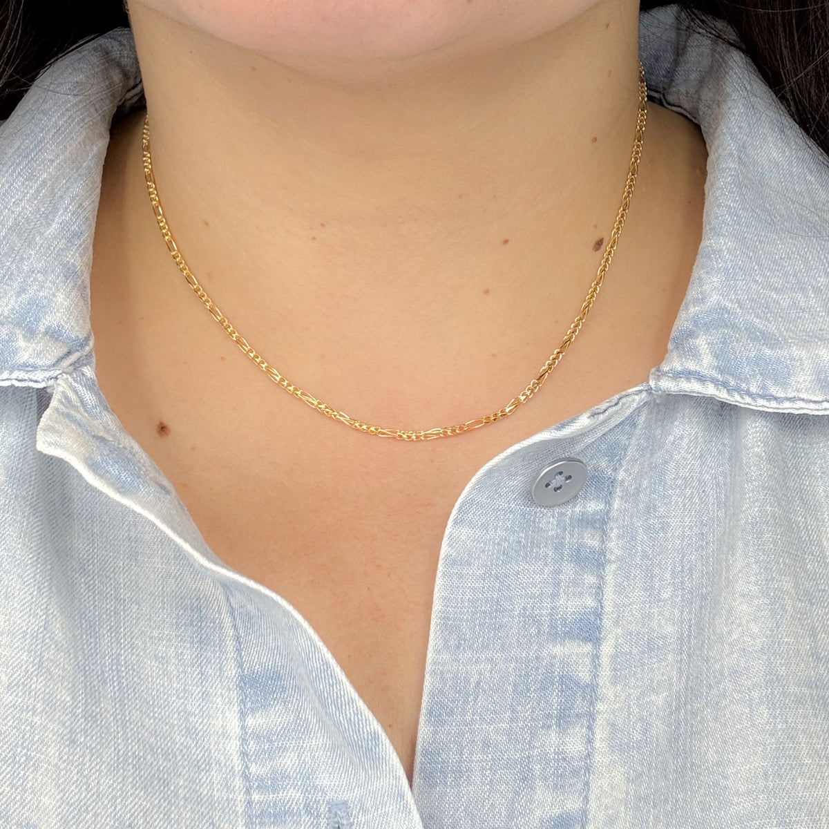 14K Solid Gold Round Figaro Link Chain