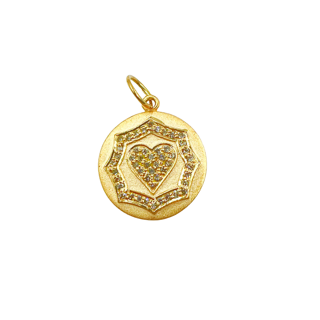 14K Solid Gold Circle Pendant with Diamonds. GDP82