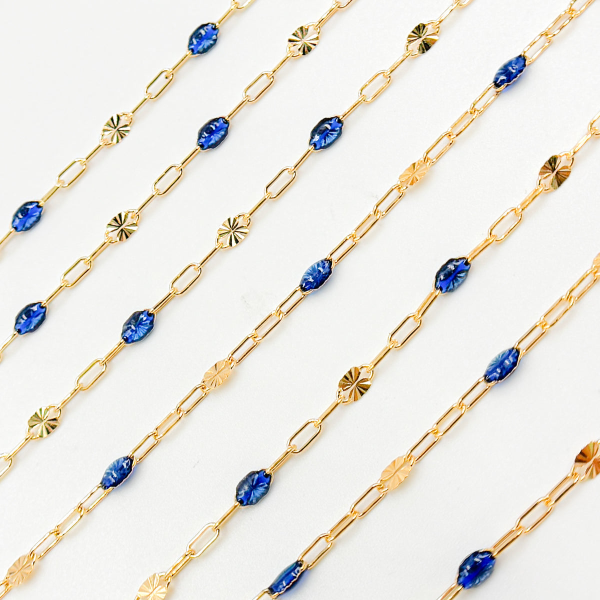 V295BLGF. 14K Gold Filled Blue Color Enamel with Paperclip and Diamond Cut Marina Links