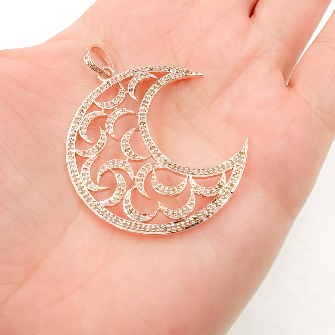 DP107. Diamond Sterling Silver Moon Pendant