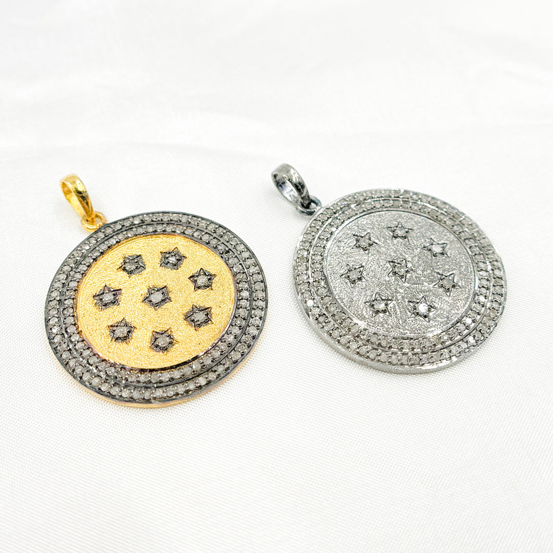 DP400. Diamond Sterling Silver Round Stars Pendant