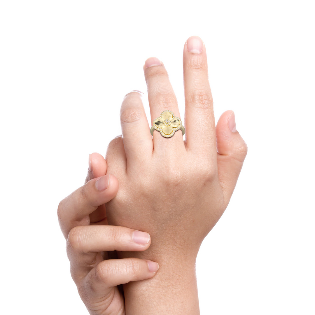 RFF18439. 14K Solid Yellow Gold Diamond Flower Ring