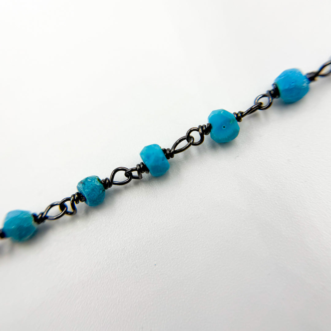 TRQ16. Turquoise Black Rhodium 925 Sterling Silver Wire Chain