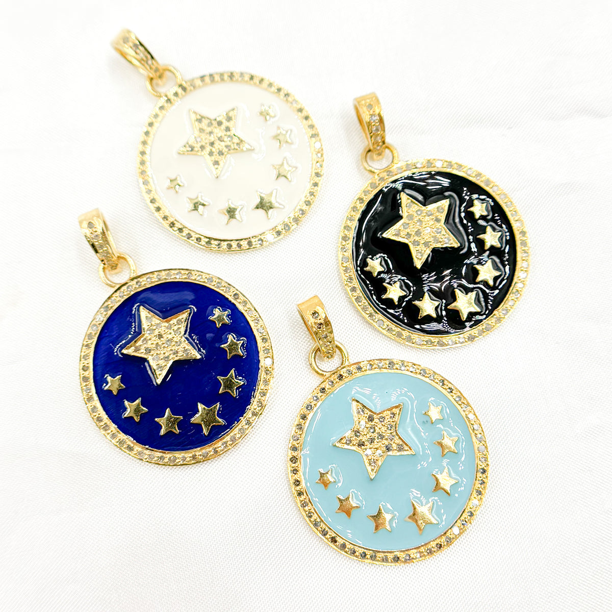 Silver Star With Rounds Diamond Sterling Silver Star Round Enamel Pendant