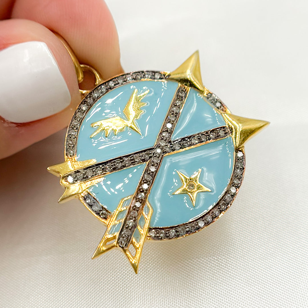 DP539A. Diamond Sterling Silver Round Arrow Enamel Pendant