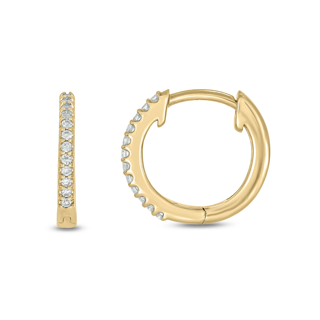 14k Solid Yellow Gold Diamond Huggie Hoop Earrings. EHB56864Y